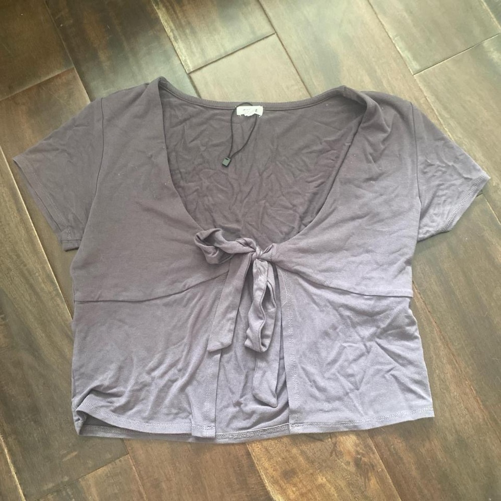 Garage Purple Crop Tie Front T-Shirt